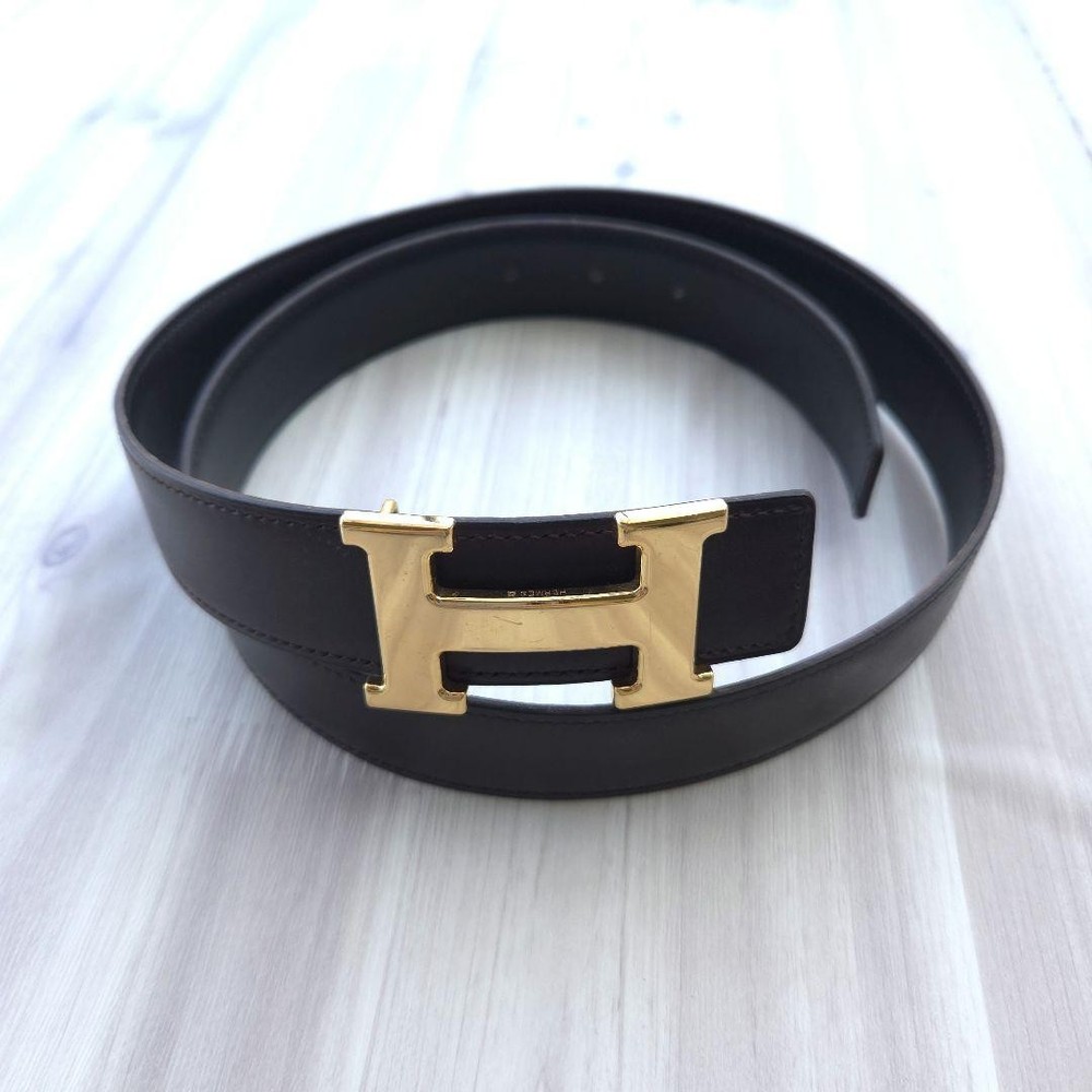 HERMES Constance H Buckle Leather Belt Margiela Era Gold Reversible 2002