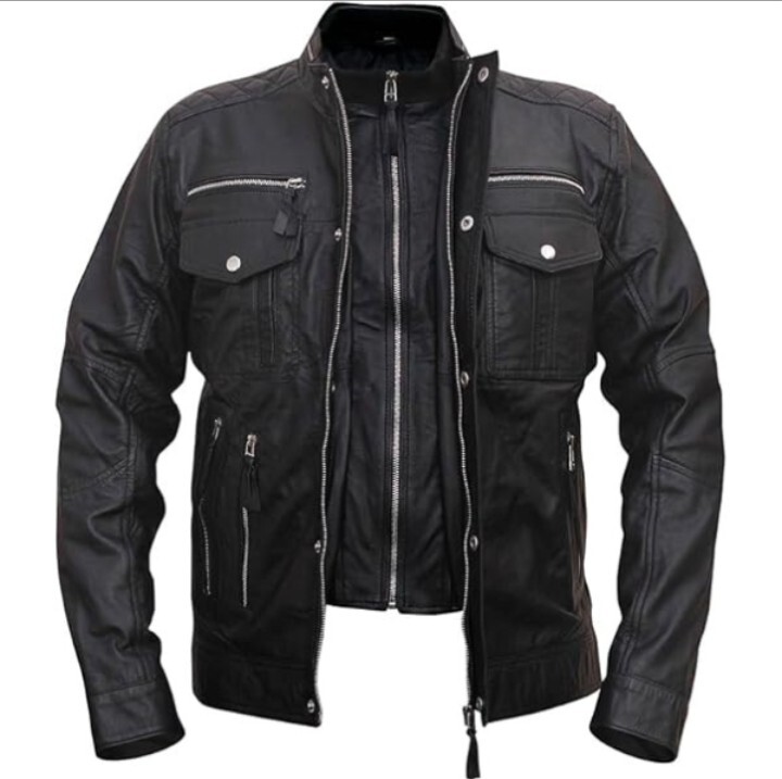 Leather Jacket Genuine Classic Biker Cafe Racer Genuine Sheep skin Black Brando