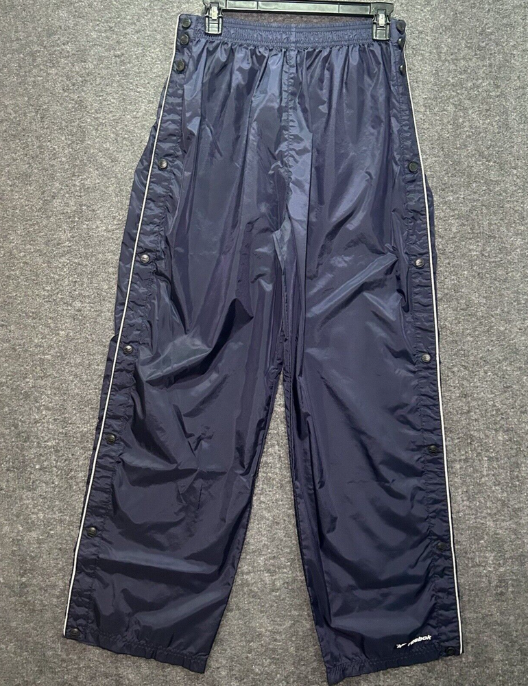 Vintage Reebok Pants Mens M Blue Tear Away Windbreaker Track Snap Button Y2K