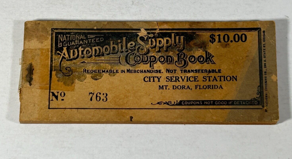Automobile Supply Gasoline Coupon Book $10 Mt Dora, FL City Service Station 20's-image