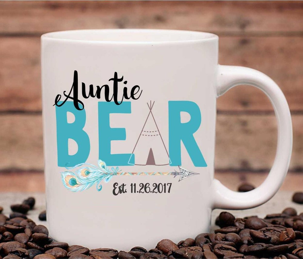 Auntie Bear Mug Custom Auntie Bear Mug Auntie Mug Aunt Est Mug Aunt Announcement