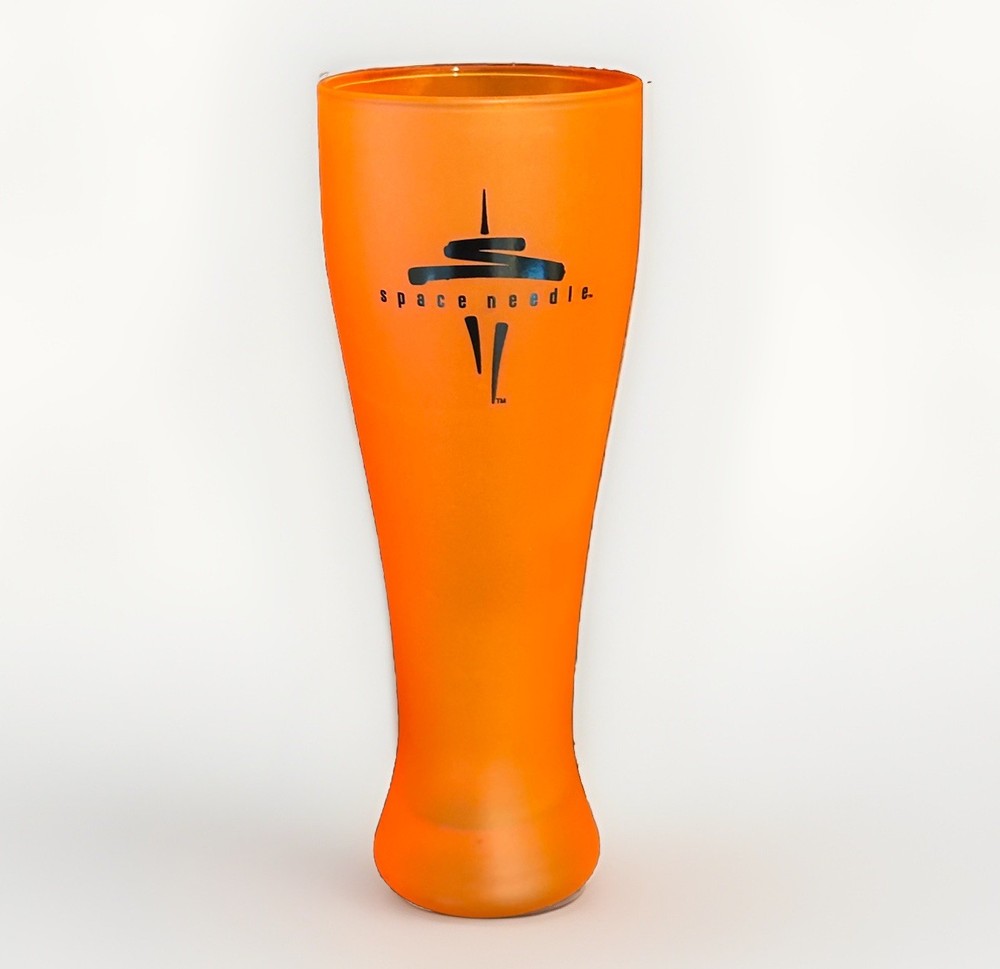 Space Needle Seattle Neon Orange Collectible Glass Cup USA Souvenir