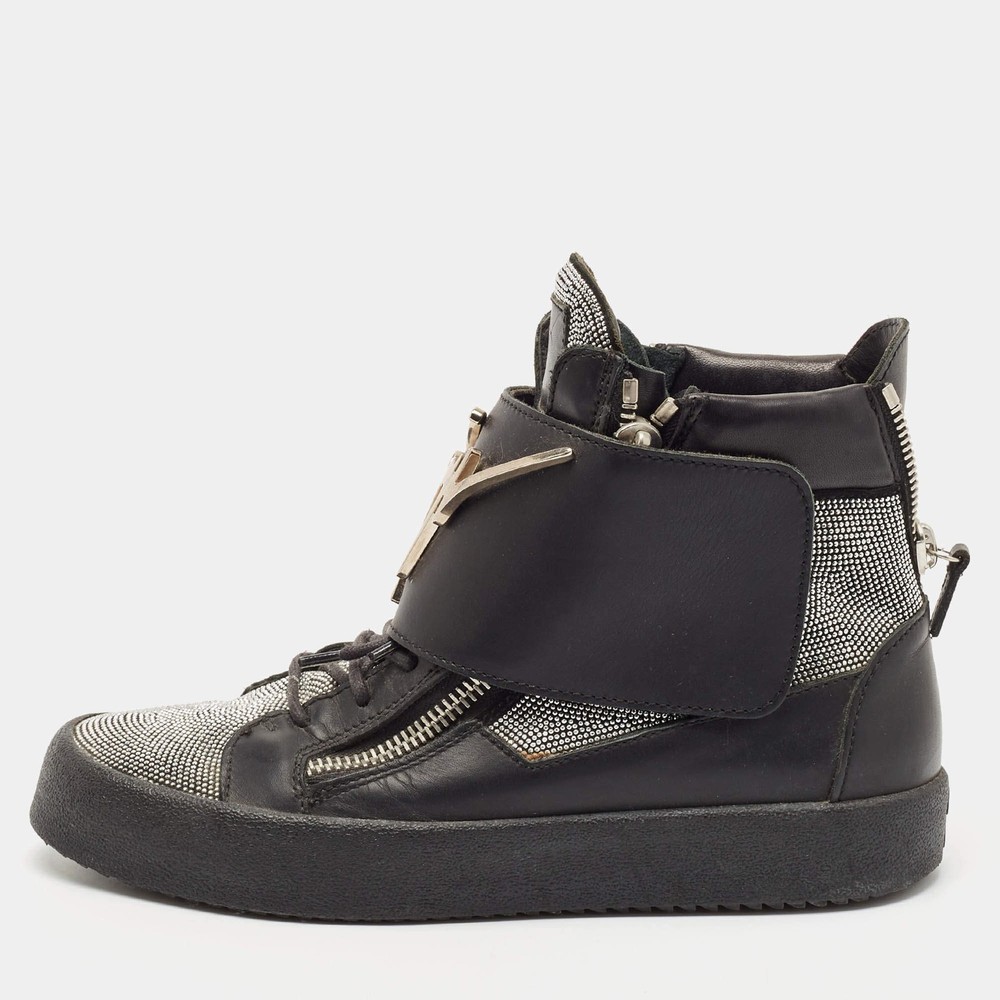Giuseppe Zanotti BlackSilver Leather Double Zip High Top Sneakers Size 40