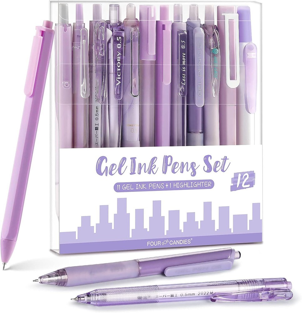 Four Candies 12Pack Pastel Gel Ink Pen Set, 11 1 Count (Pack of 12), Purple