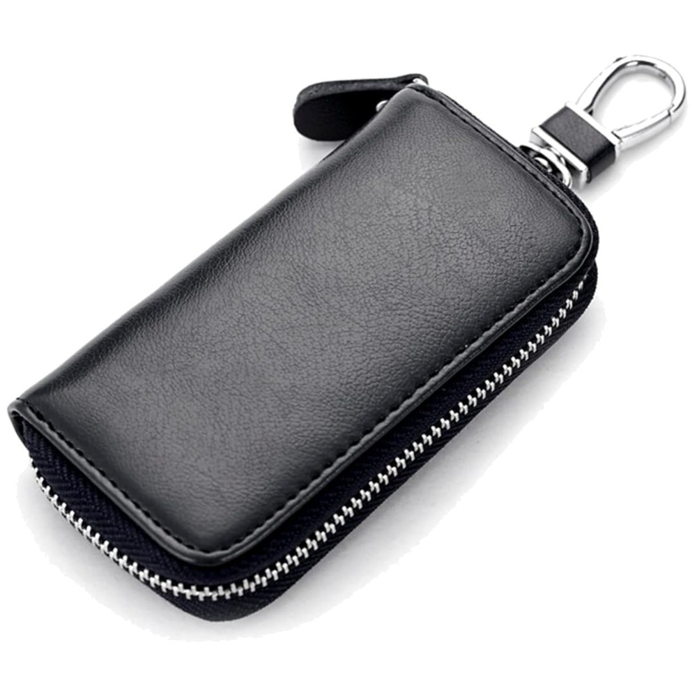 Sleek Unisex Leather Key Organizer with 6 Hooks & Secure Zipper