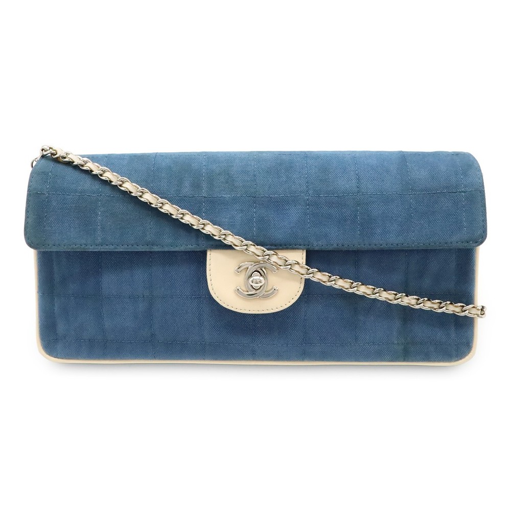 CHANEL Chain Shoulder Bag Canvas Blue  666024