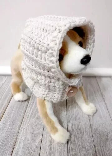 crochet handmade dog pet hood hat cat snood xs small  breed white cream aran new