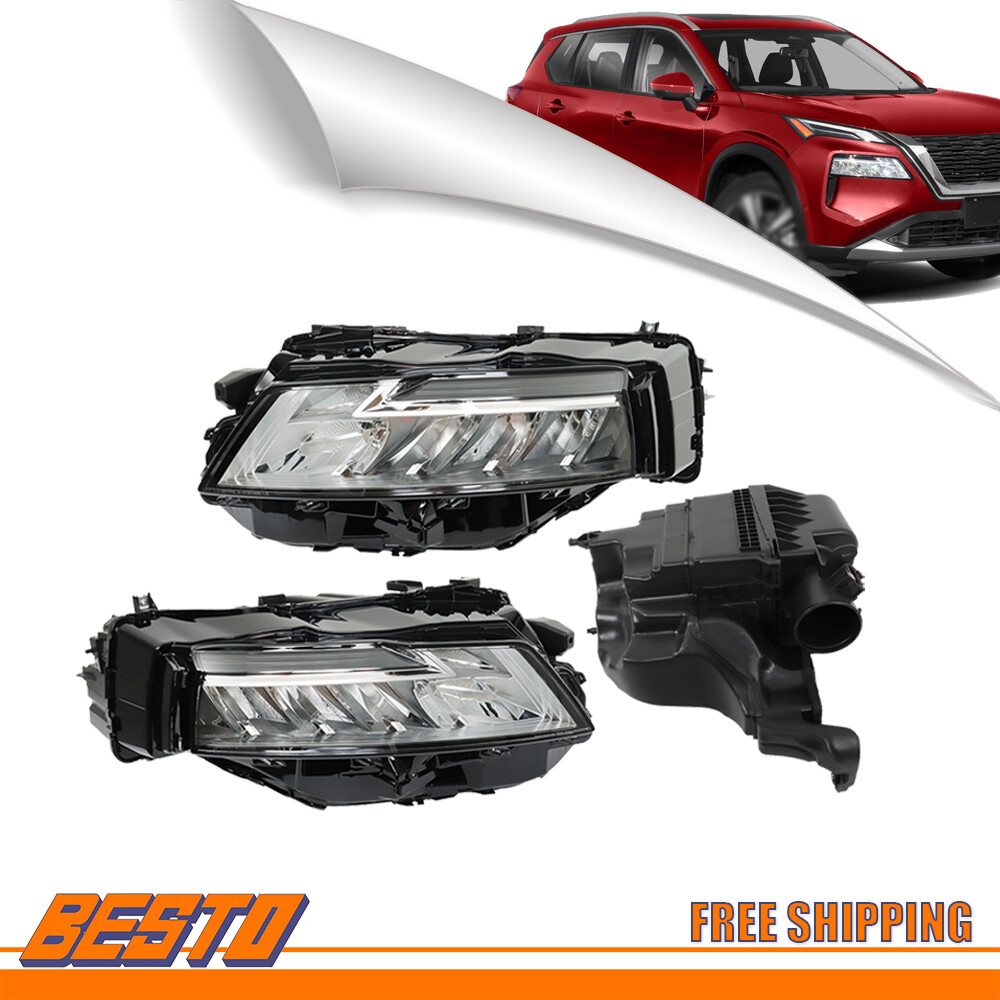 For 2021-2023 Nissan Rogue Pair Headlights Black Air Intake Air Cleaner Housing