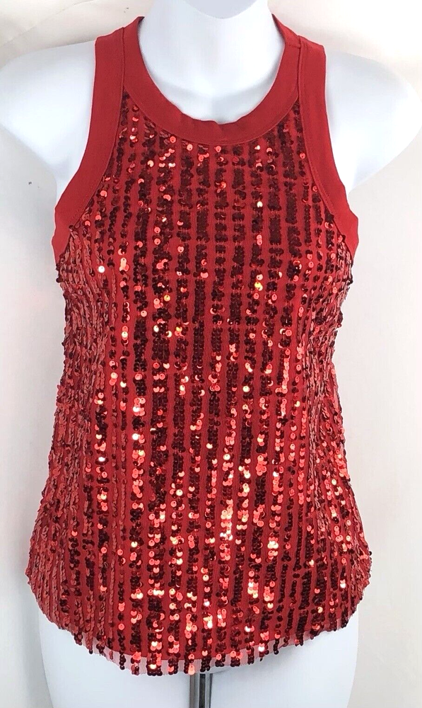 NoBo Sleeveless Halter Tank Top S Red Sequins Scoop Neck Glam Holiday Disco Y2K