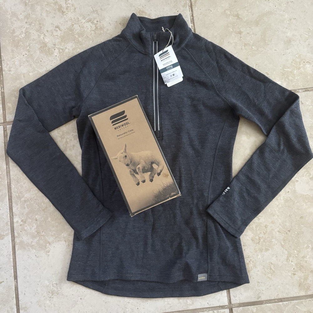 Meriwool Layers 400g 1/4 Half Zip Pullover Sweater Womens Small Gray Merino Wool