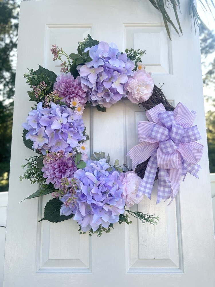Vibrant Purple Pink Hydrangea Floral Wreath