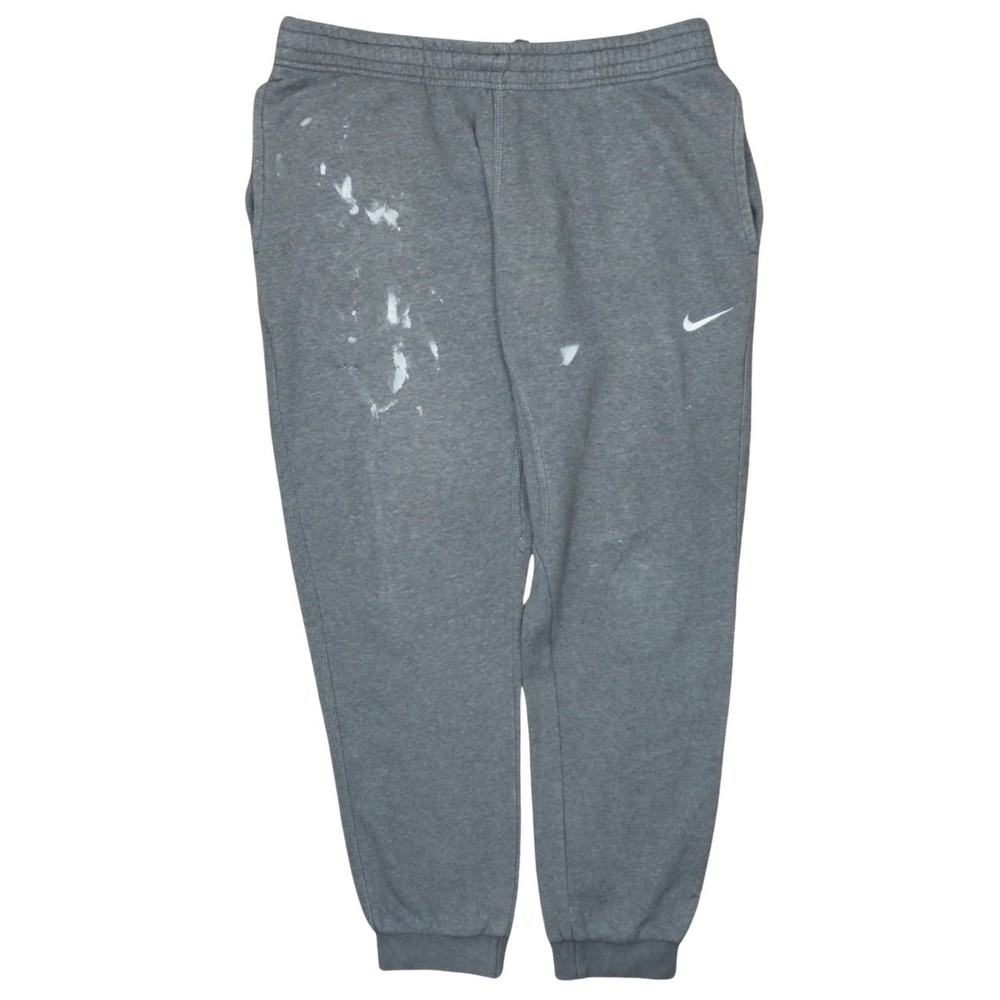 Nike Mens Joggers Grey Fleece Tapered Elastic Waist Embroidered Swoosh Pockets L