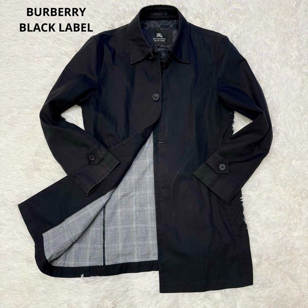 Burberry Black Label Long Coat Soutien Collar Coat Check Cotton Men Size M Used