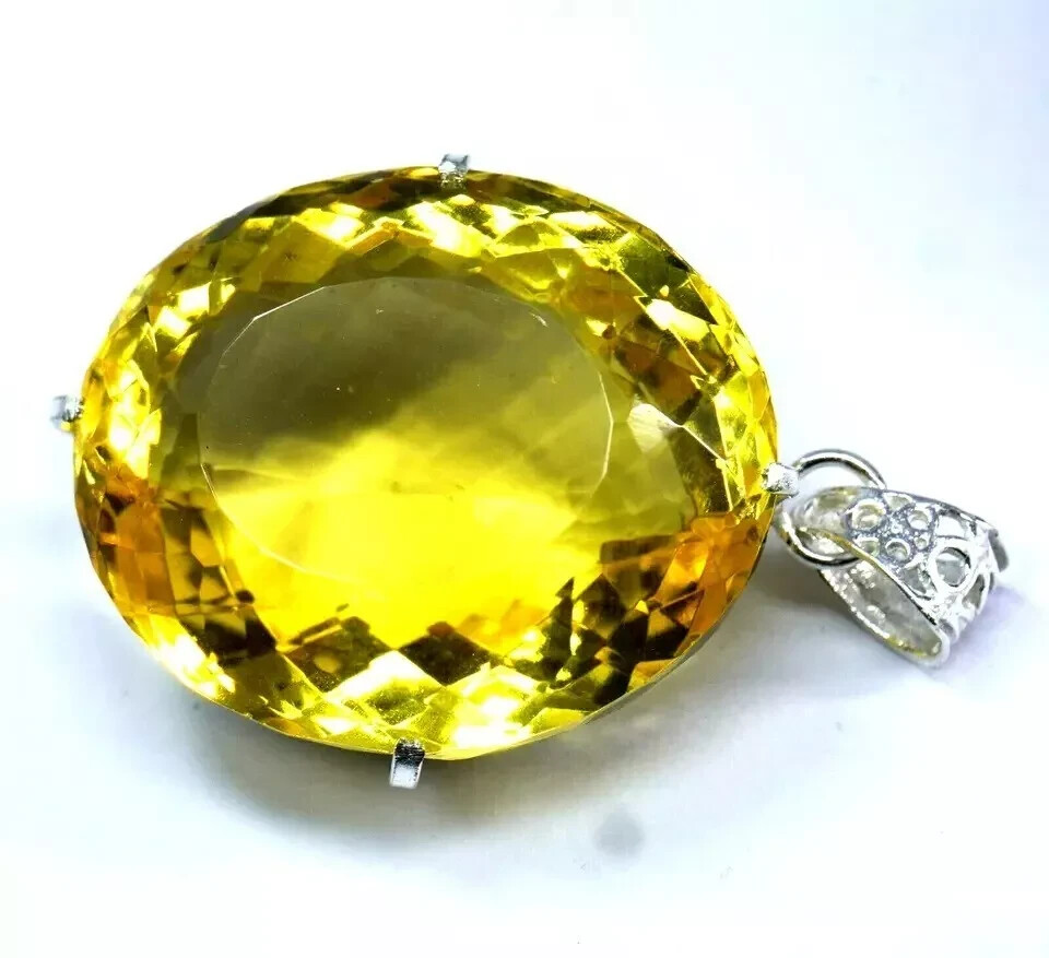 A+ Natural Citrine Yellow 925 Sterling Silver 98ct Oval Cut Pendant HG Gemstone