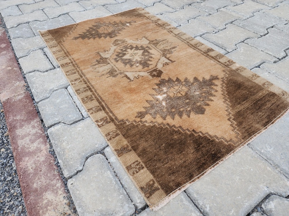 2x3 ft Hand Knotted Vintage Red Wool Turkish Rug Low Pile Carpet