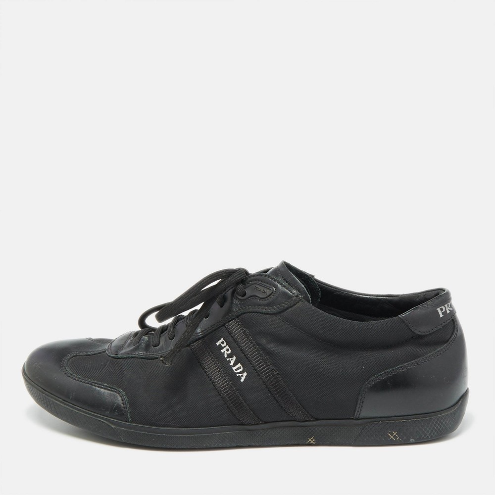 Prada Sport Black Leather Low Top Sneakers Size 43