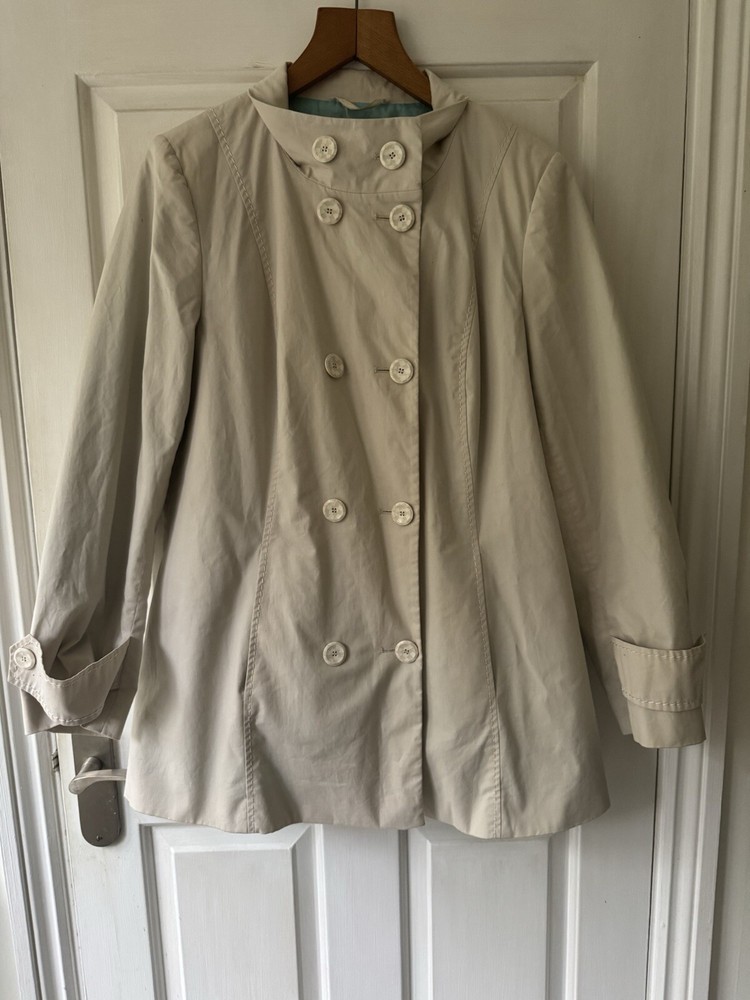 Used Woman M&S Per Una Jacket Mac UK 16 EU 44 Cream Button Up Pockets Lined