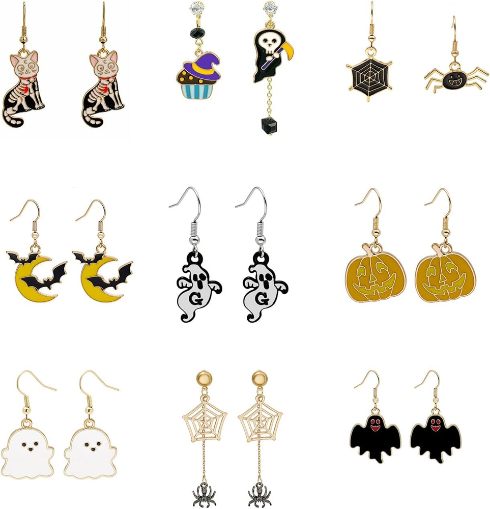 2/6/9 Pairs Halloween Earrings Set, Halloween Theme Stud Earring Sets Including