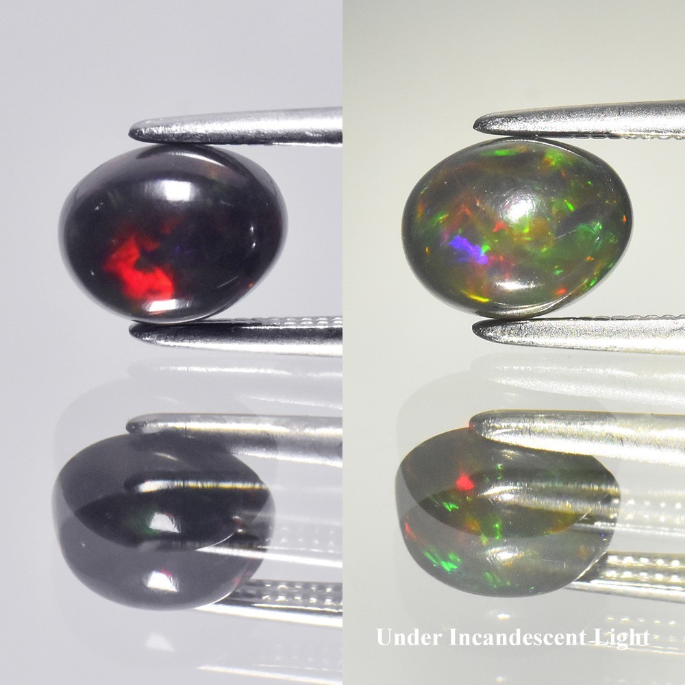 💎 0.81ct 7x5.5mm Oval Cabochon Natural Black Opal - Rainbow Flash, Ethiopia Gem