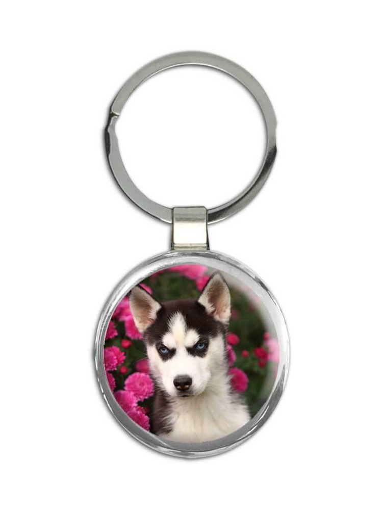 Gift Keychain : Siberian Husky Mom Flowers Dog Pet Puppy Floral Animal Cute