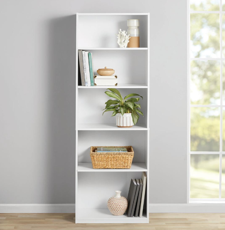 White 5-Shelf Adjustable Bookcase for Home or Office