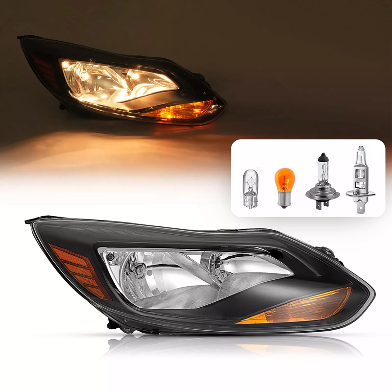 2012-2014 Ford Focus Right Passenger Black Halogen Headlight Clear Lens