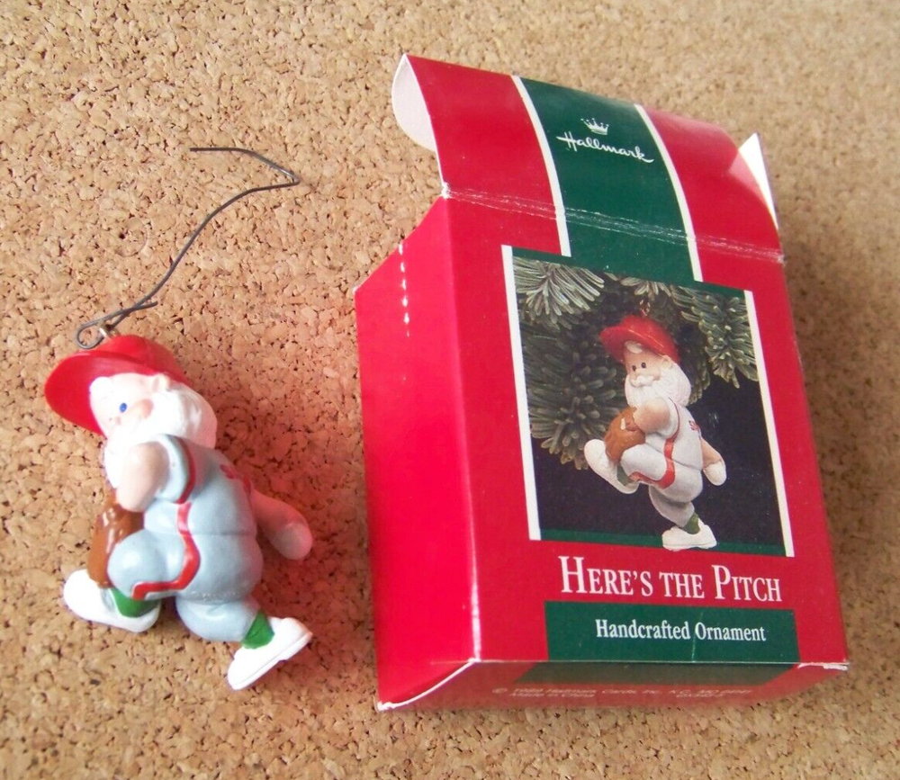 Santa Claus Pitcher baseball player Christmas ornament Hallmark small Xmas 2.5