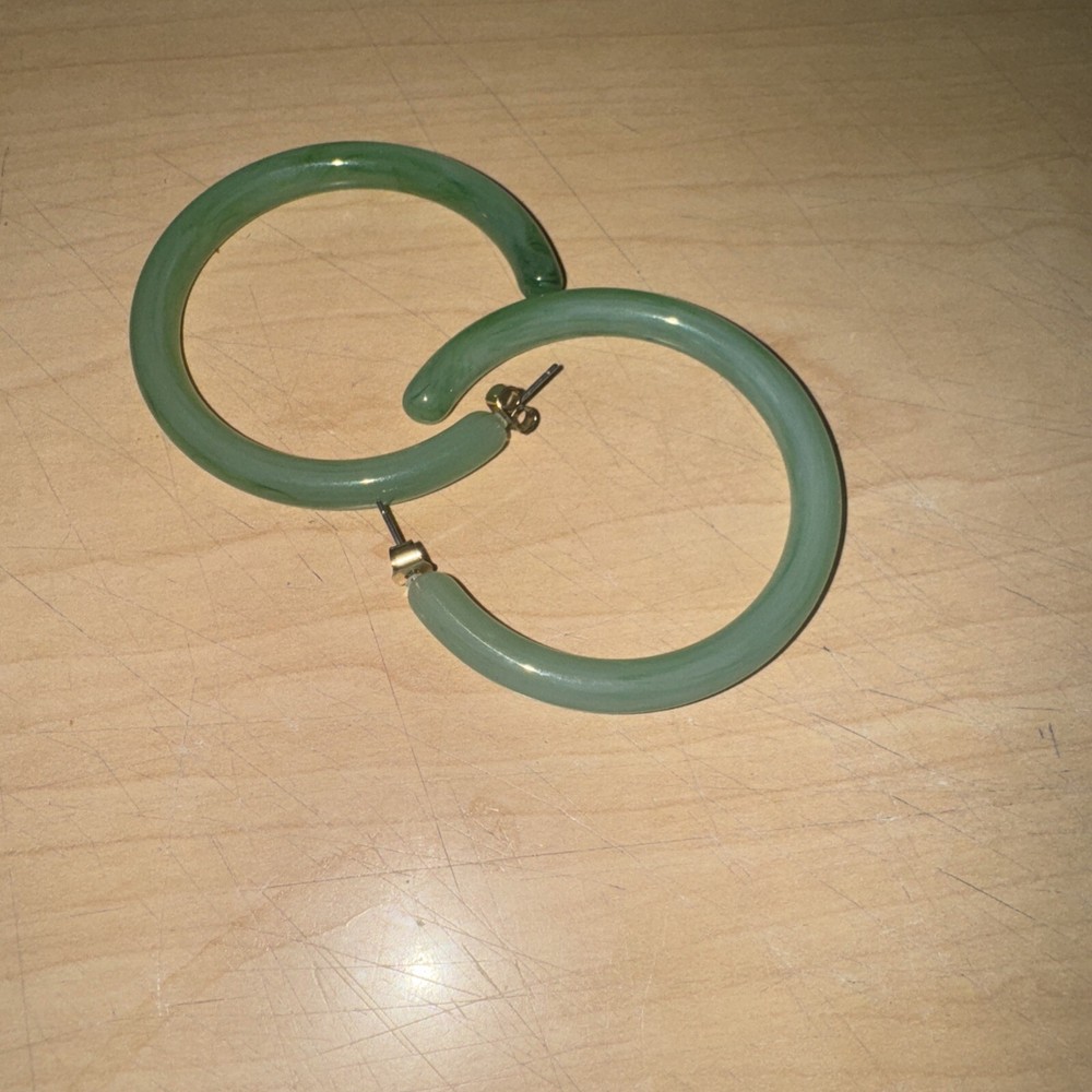 Large Green Resin Hoop Earrings Open Circle Chunky Lightweight Statement