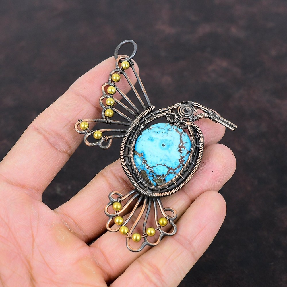 Christmas Sale Tibetan Turquoise Stone Wire Wrapped Bird Pendant Jewelry Copper-image