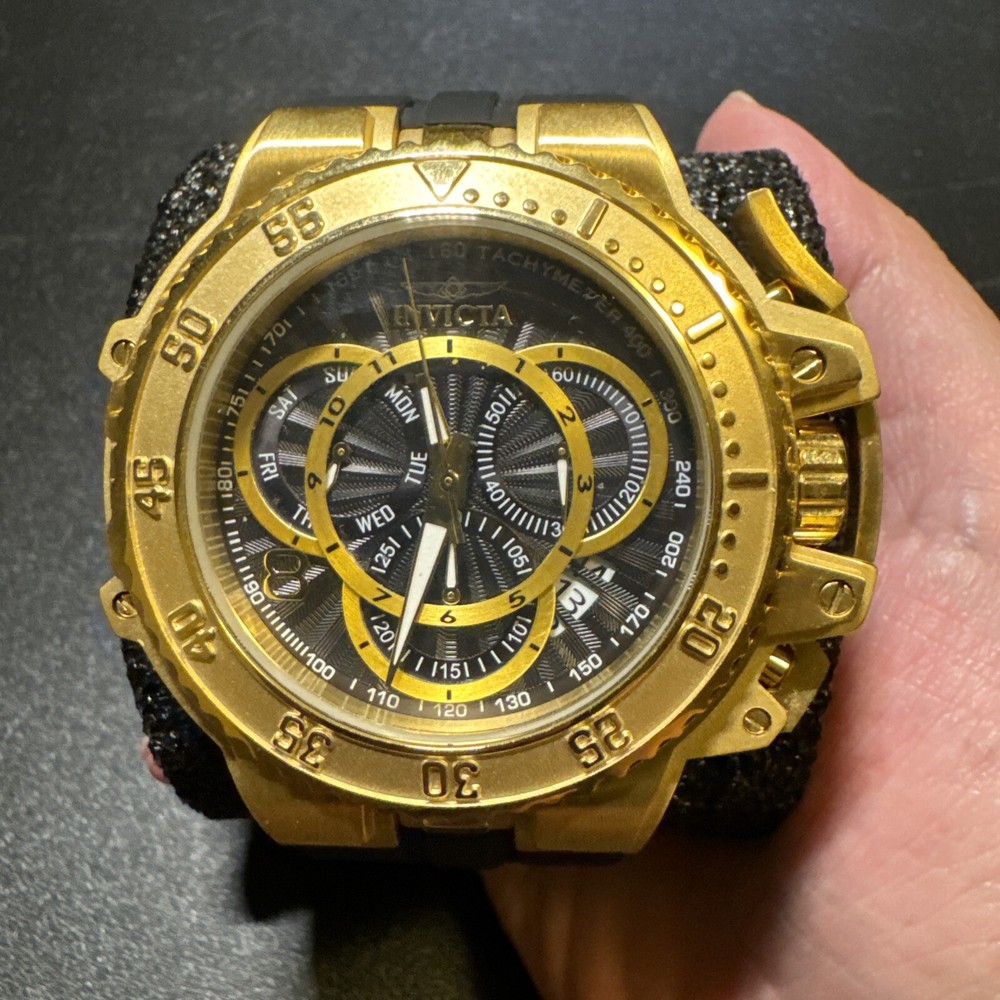 Invicta Excursion Gold Black Mens Watch 200M Water Resistant Rubber Strap Needs Battery