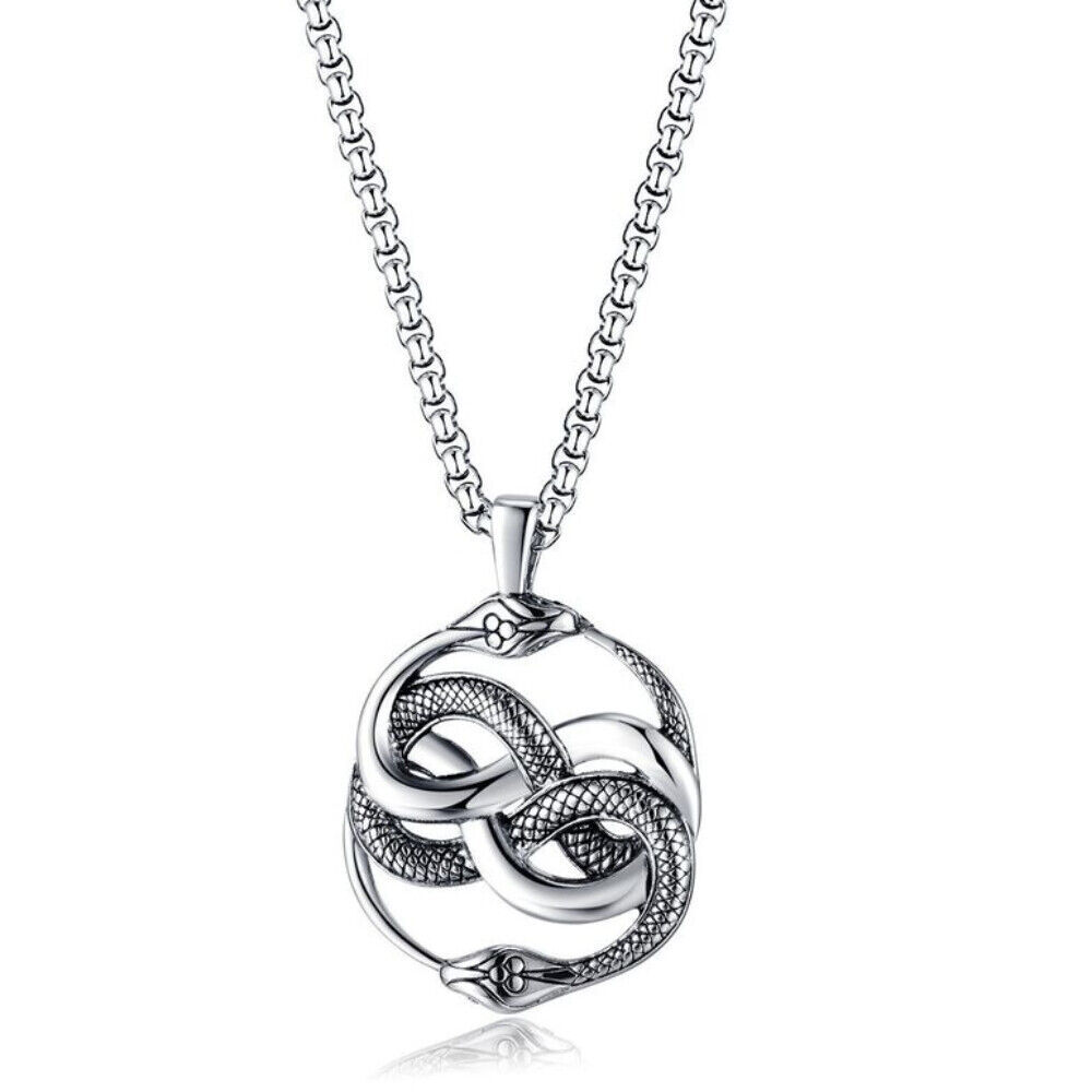 Vintage Hip-Hop Serpents Coiled Stainless Steel Pendant Necklace 24