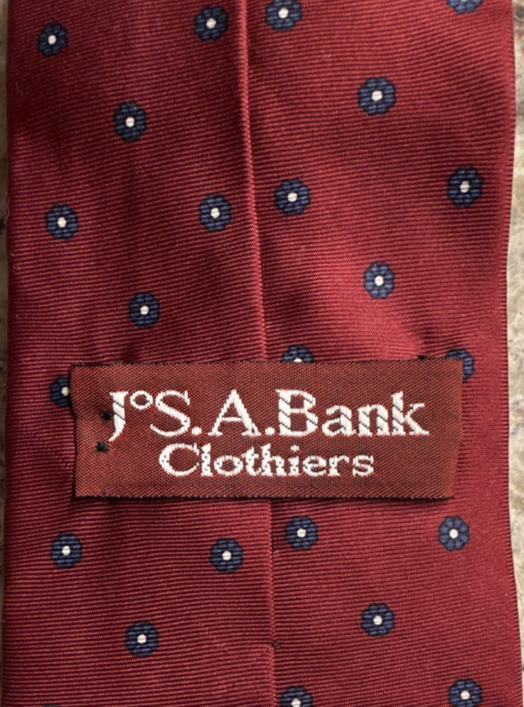 Vintage Jos A Bank Clothiers Red Silk Tie Geometric Dots Made in USA 80s 90s