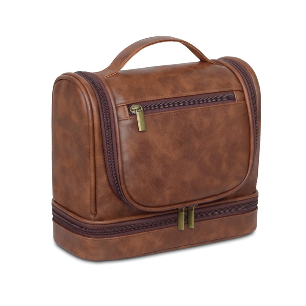 Men's Leather Hanging Toiletry Bag - Personalized Shaving Dopp Kit & Makeup Organizer