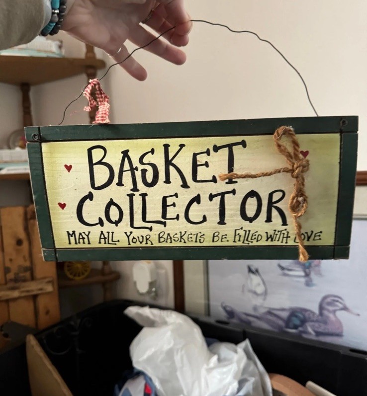 Wooden Basket Collector Hanging Rustic Plaque Sign