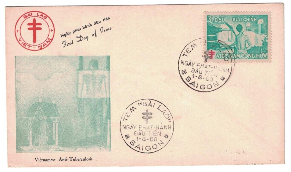 1960 VIETNAM FDC FIGHTING TUBERCULOSIS 1 STAMP 2 CANCEL & COLOR CACHET