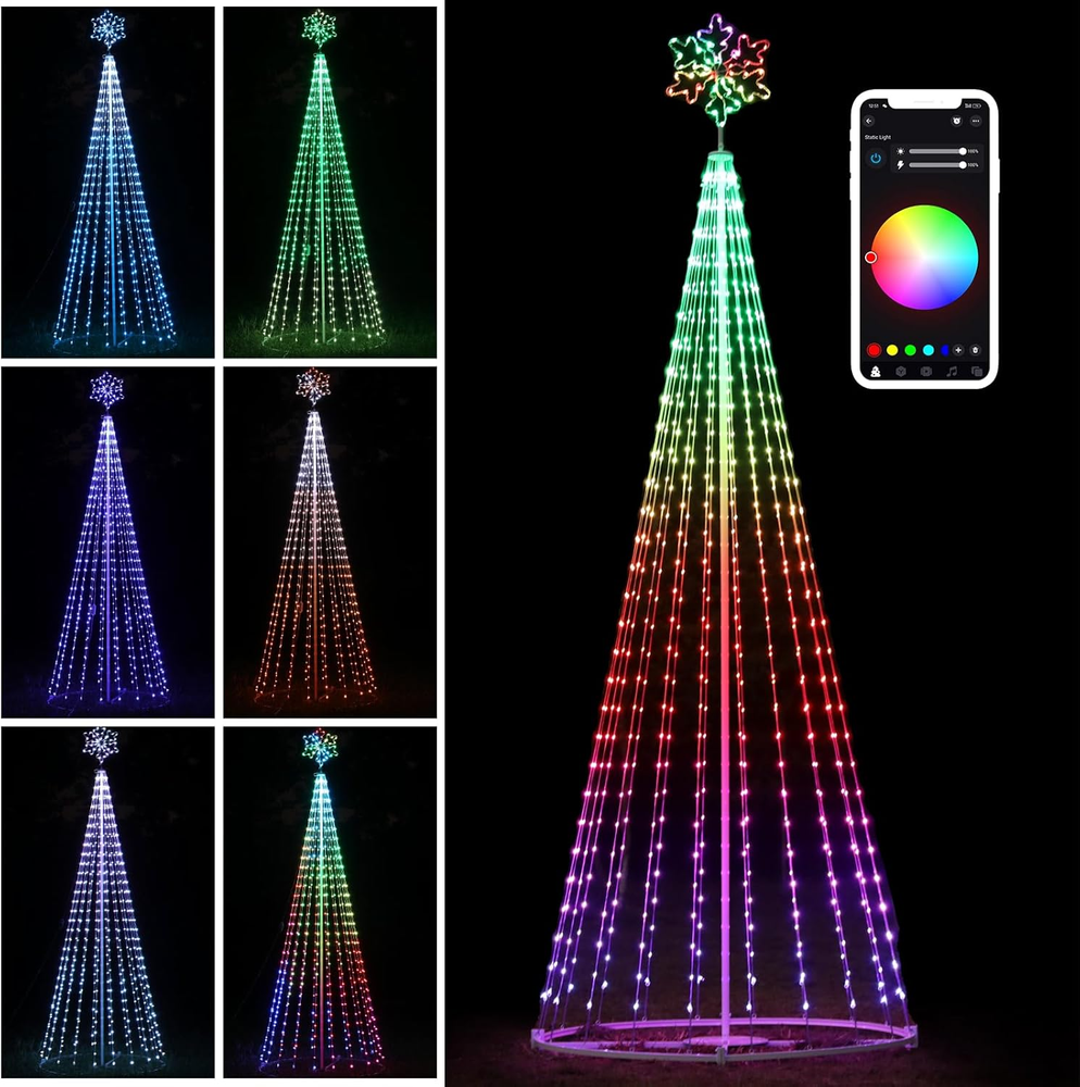 Outdoor Lighting Christmas Tree Lights, 12FT Smart LED outside Christmas Tree Li