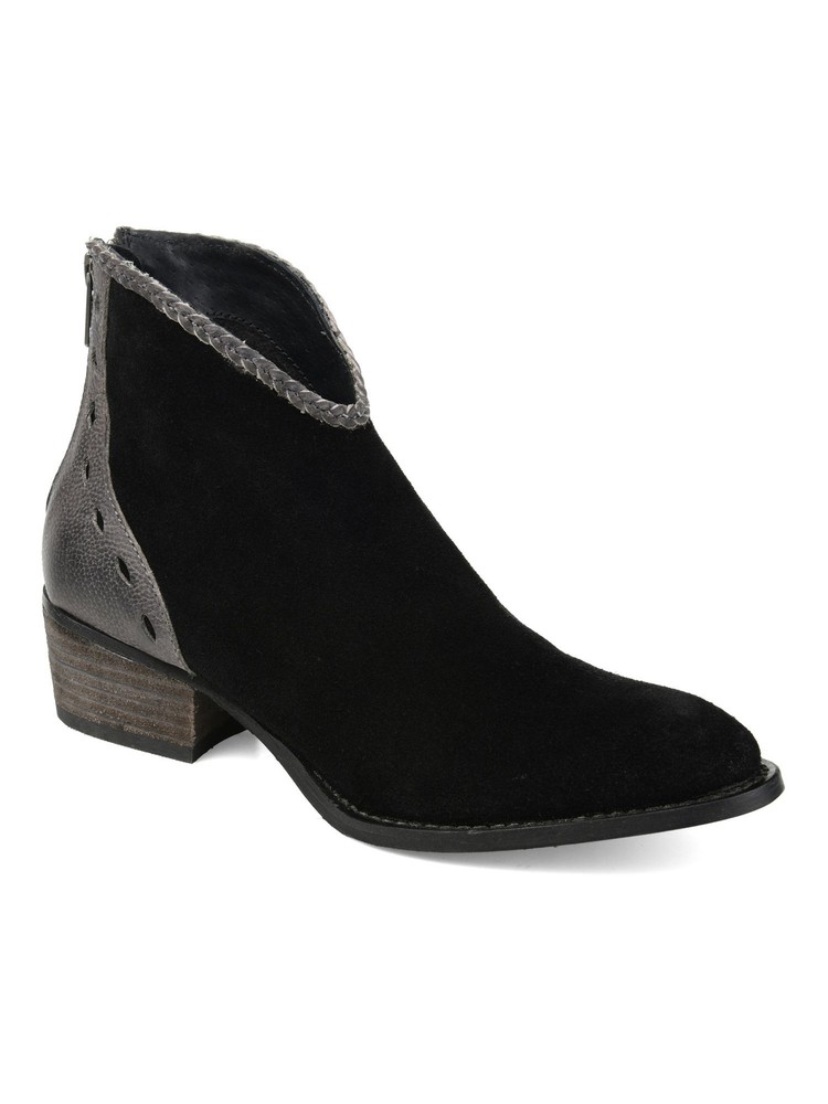 JOURNEE COLLECTION Womens Black Two-Toned Braided Trim Leather Booties 8 M