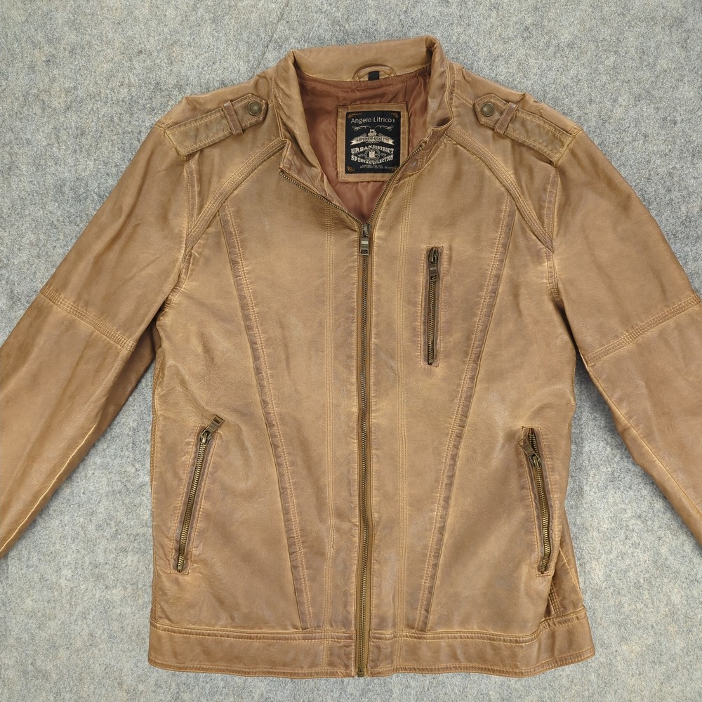 Angelo Litrico Jacket Mens Medium Brown Leather Urban District Biker Retro Style