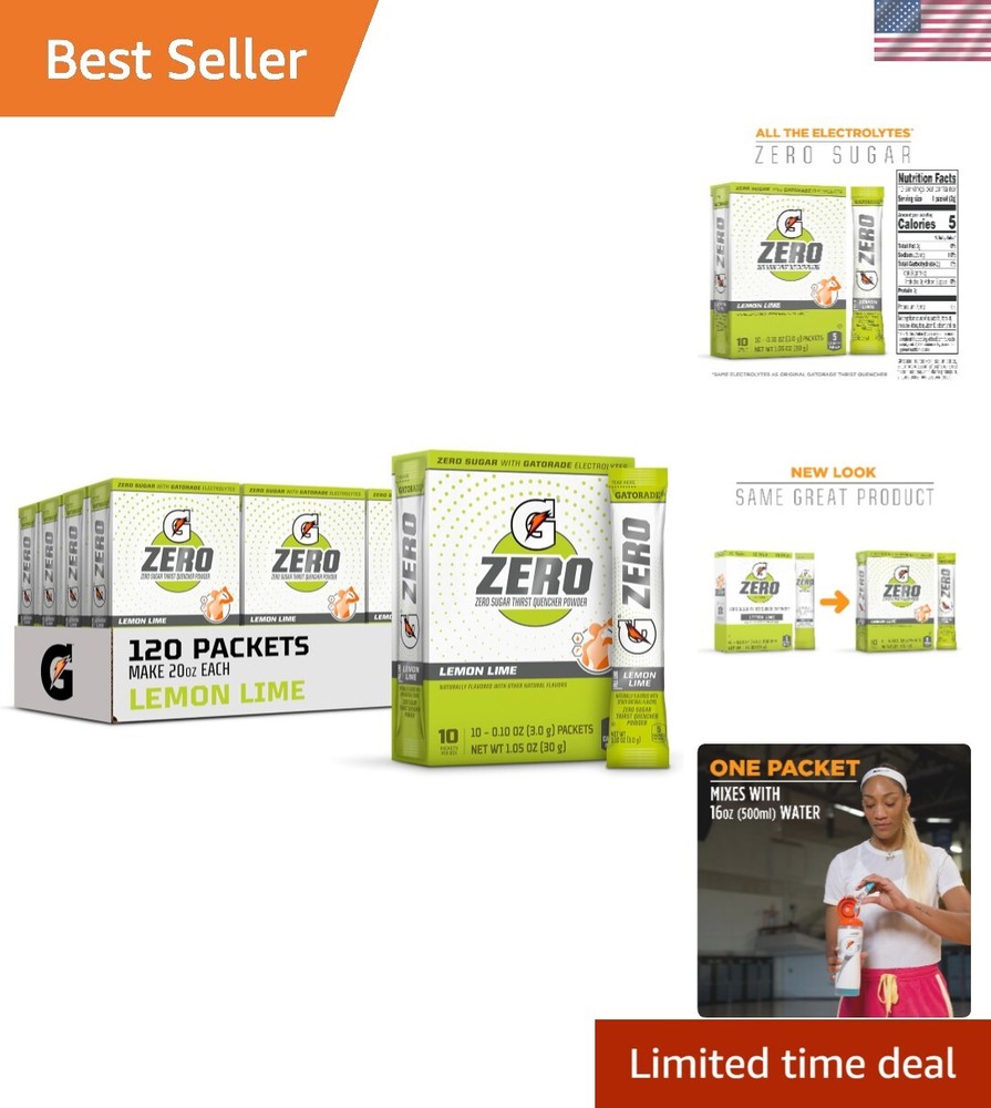 G Zero Powder, Lemon Lime, 0.10oz Packets, 10 Count Pack of 12