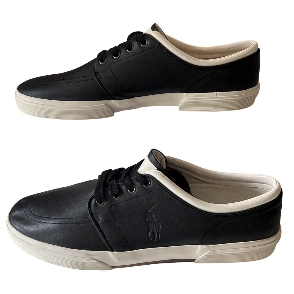 Polo Ralph Lauren Shoes Mens Size 15 Black Leather Saxon Sneaker Low Top Lace