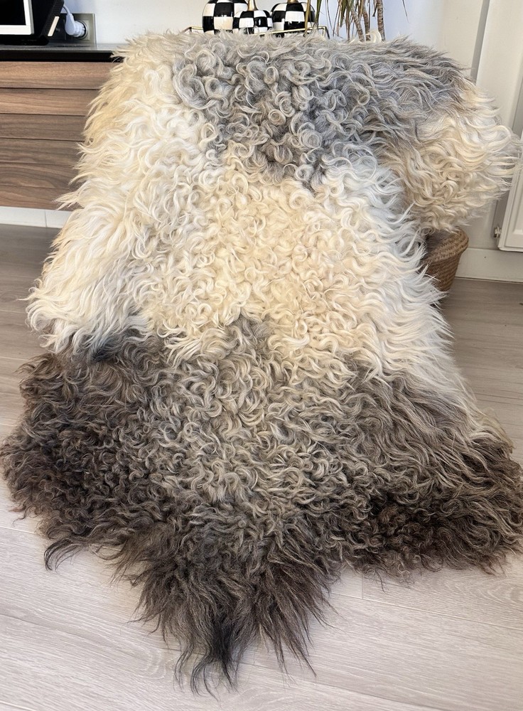 %100 Natural Gotland Sheepskin Rug,Sheepskin Pelt,Natural Color,gray,white,mink