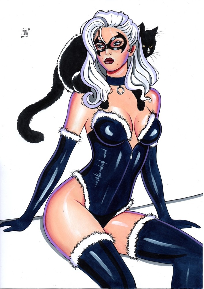 Black Cat 9x12 original comic art by Livia Santos - TramaStudio