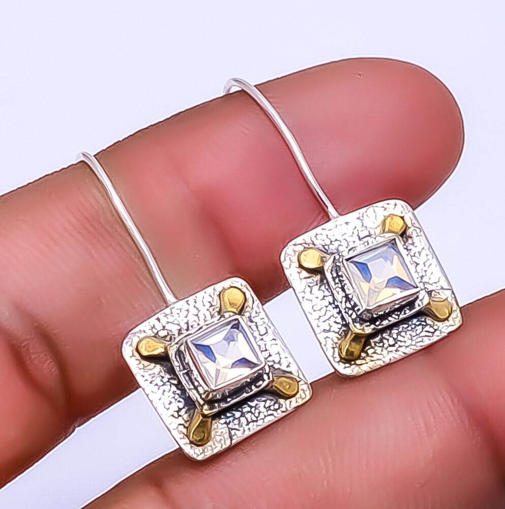 Milky Opal 925 Sterling Silver Two Tone Earring 1.95