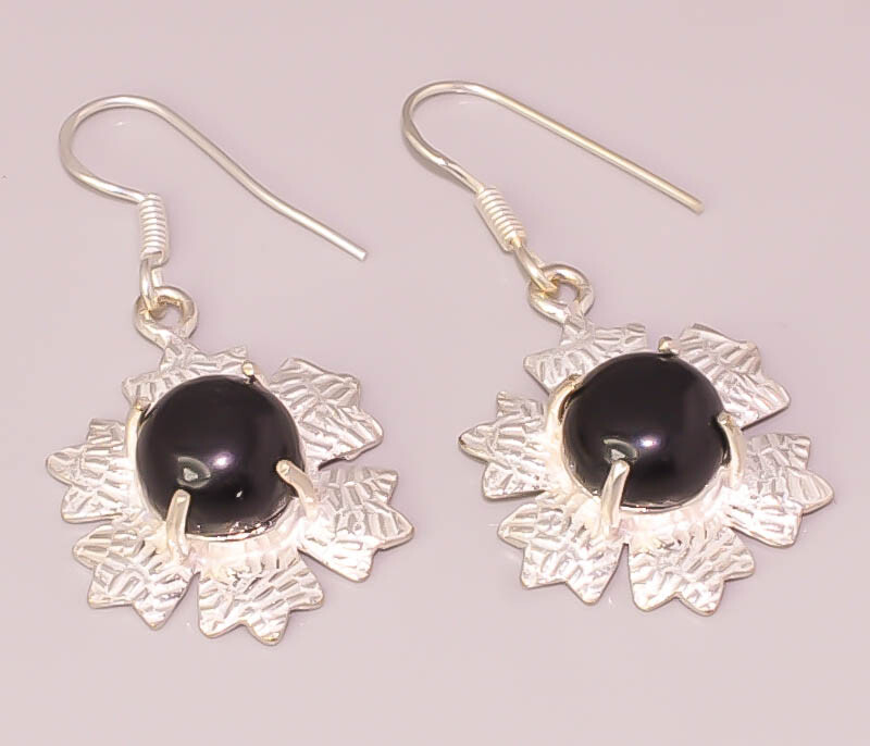 Black Onyx Handmade Flower Design Jewelry 925 STERLING SILVER PLATED EARRING