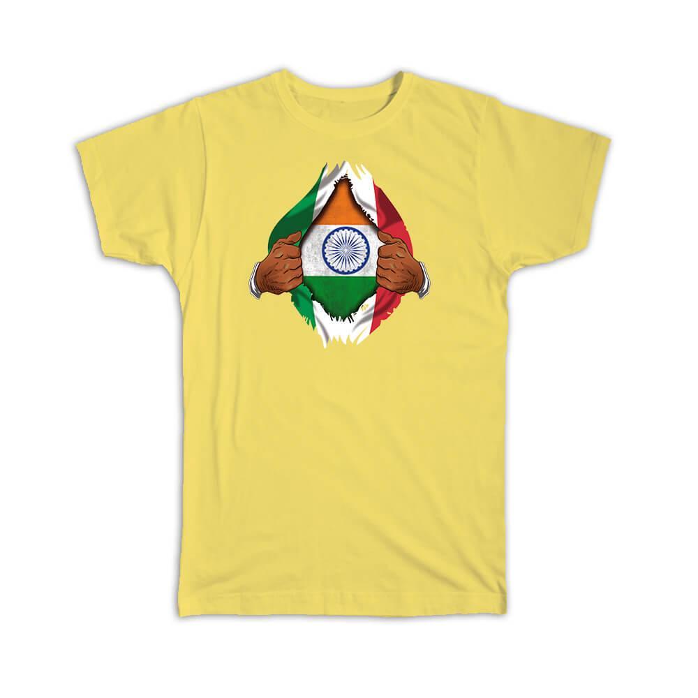 India Italy Flag T-Shirt - Indian Italian Chest Design Gift