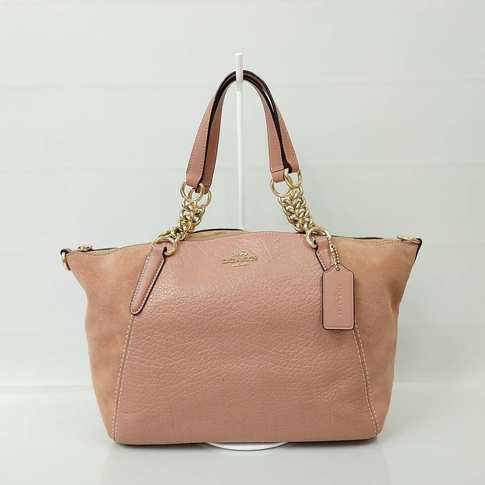 Coach Leather Suede Handbag in Salmon Pink - Style 72B268