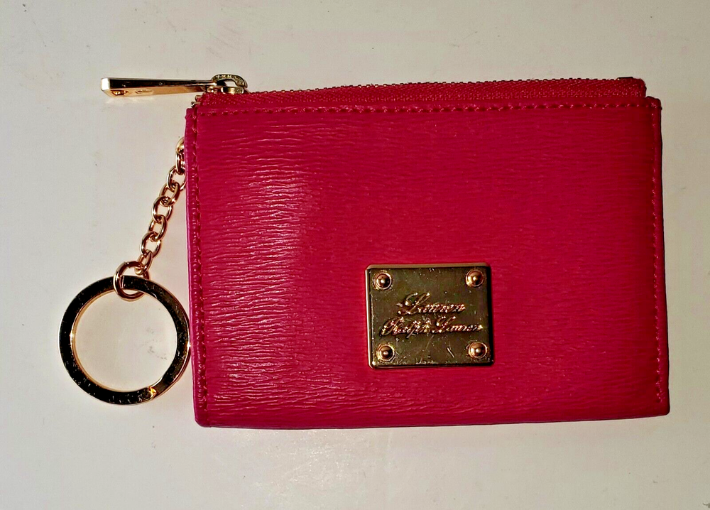 Lauren Ralph Lauren Womens Hot Pink Coin Purse with ID Pocket & Key Ring