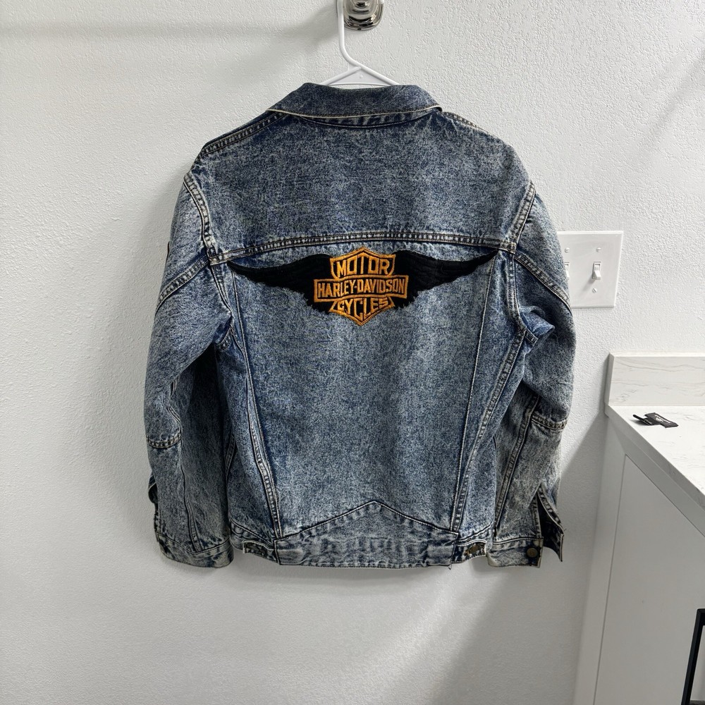 Vintage Harley Davidson Desert Storm Veteran Logo Embroidered Denim Jacket M