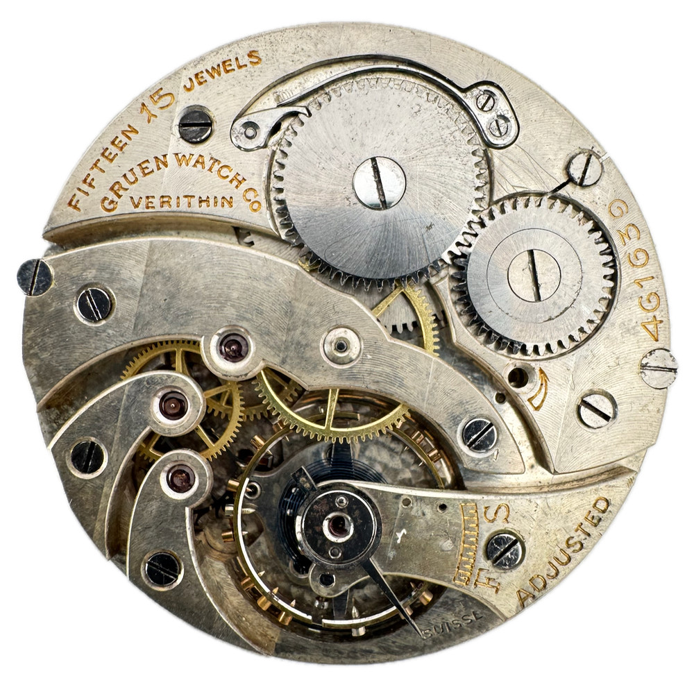 Antique 37mm Gruen Verithin 15 Jewels Mechanical Pocket Watch Movement Swiss