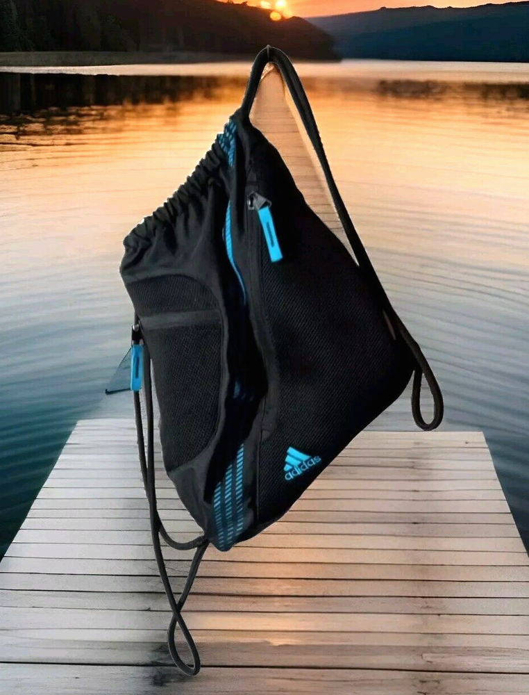 Adidas Sackpack Drawstring Bag Backpack Black Blue Athletic Travels Gym School